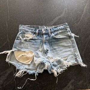 Vintage blank tab distressed denim shorts